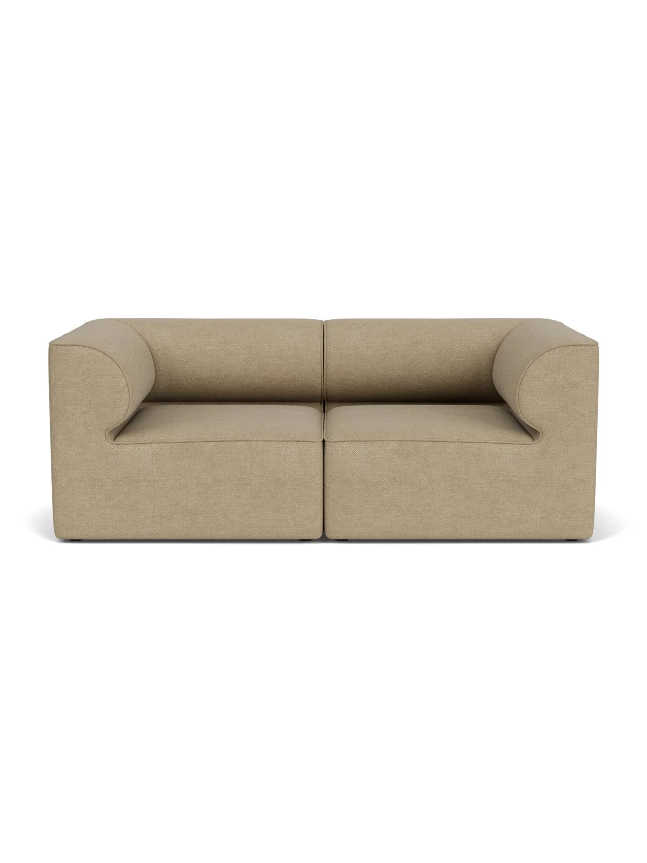 Eave Modular Sofa 96, 2-seater, Configuration 1, in light beige bouclé, seen from the front on a white background.