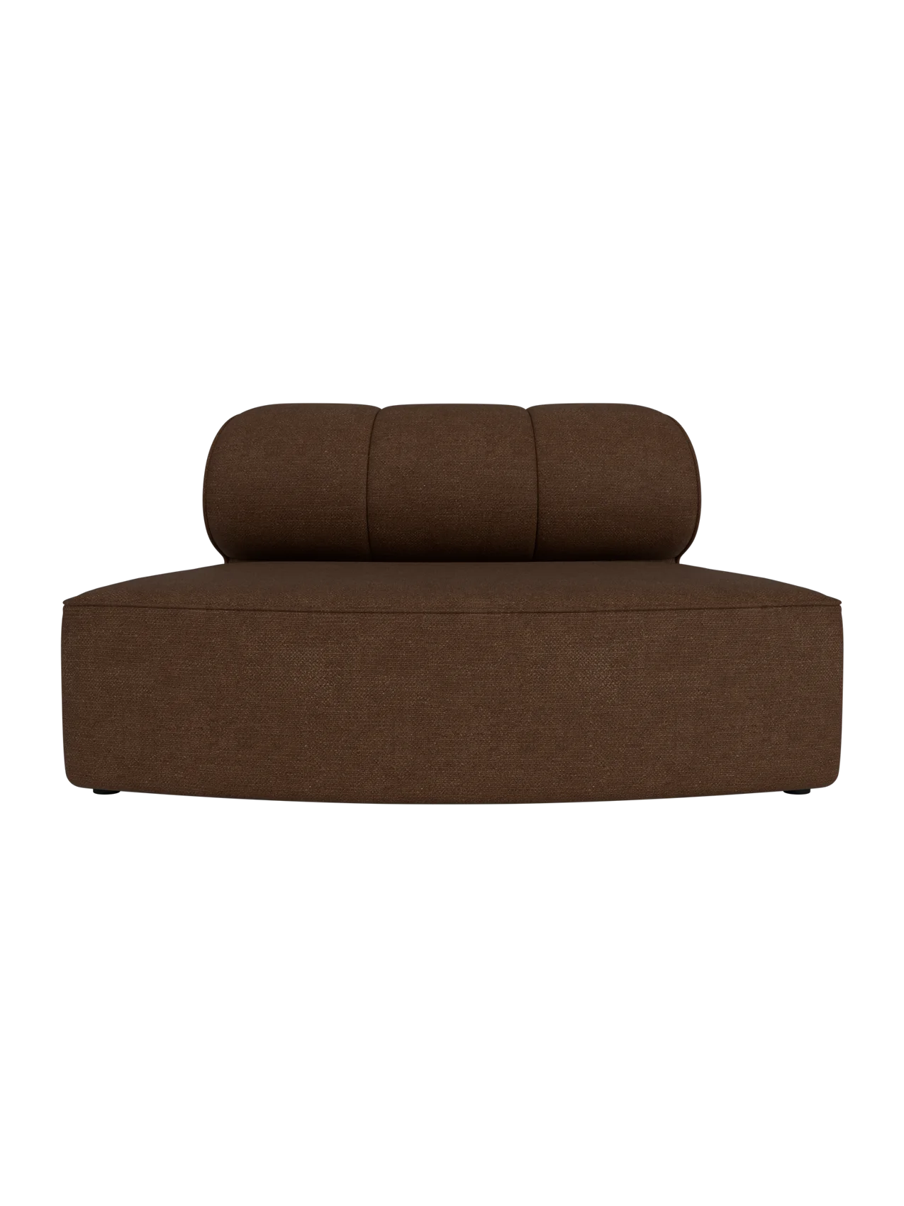 Dark brown Eave Seamline Modular Sofa 86 Convex Open Section in Audo Bouclé 07 with a curved back and textured finish.