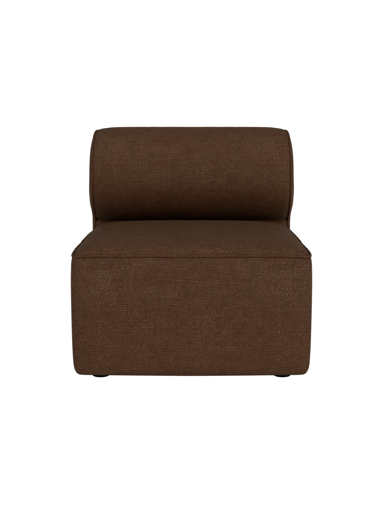 A front view of the Eave Modular Sofa, 86, Open Section, upholstered in a brown, textured Audo Bouclé 07 fabric.