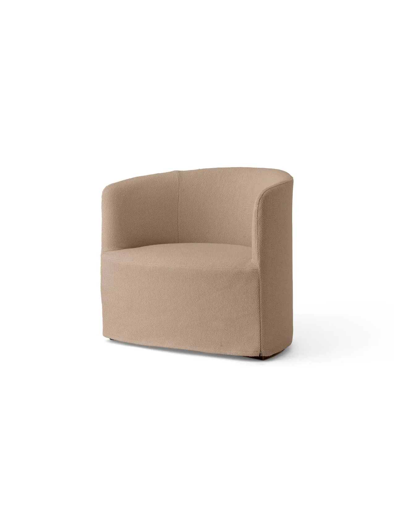 Angled view of the Tearoom Lounge Chair with a Loose Cover in textured Logan Flint fabric against a white background.
