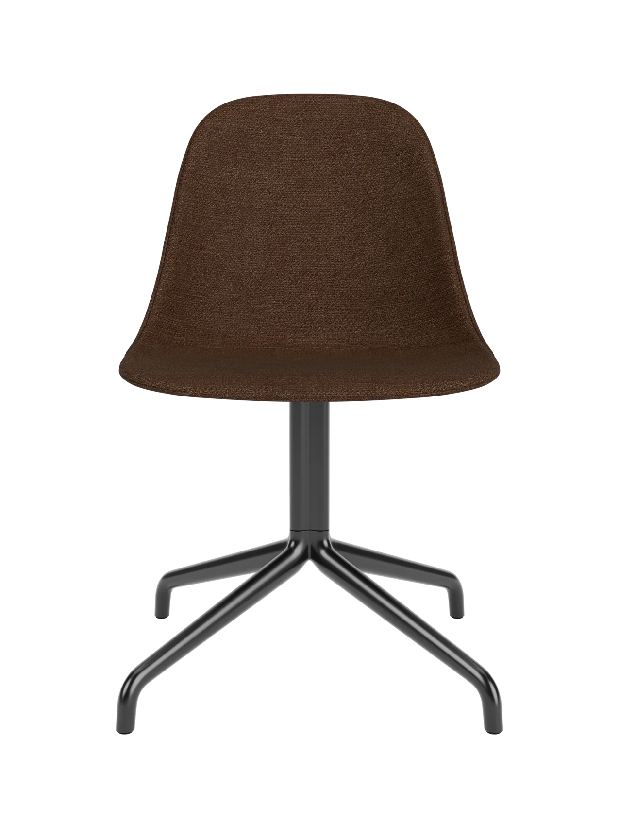 Harbour Side Dining Chair in dark brown Audo Bouclé 07 fabric with a black powder-coated aluminium star swivel base.