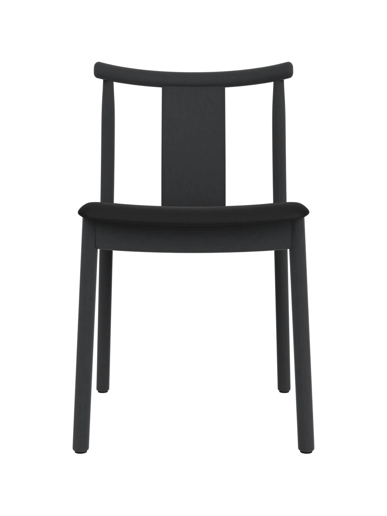 Merkur Dining Chair in black stained oak with a black leather seat, featuring a sleek and modern silhouette.