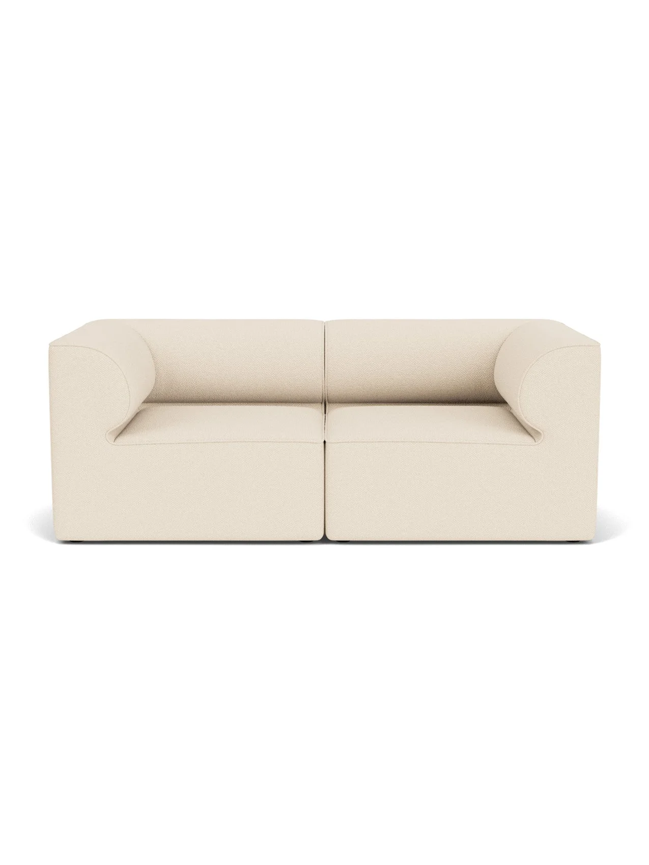 Front view of the Eave Modular Sofa, 96, 2-seater, Configuration 1, upholstered in a light cream Logan Jasmine fabric.