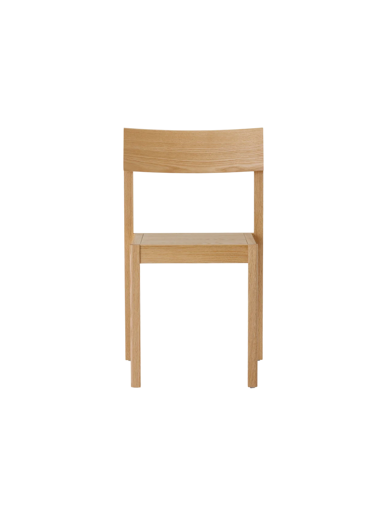 Natural oak Mauro Dining Chair with a veneer seat and minimalist solid wood frame, viewed from the front.