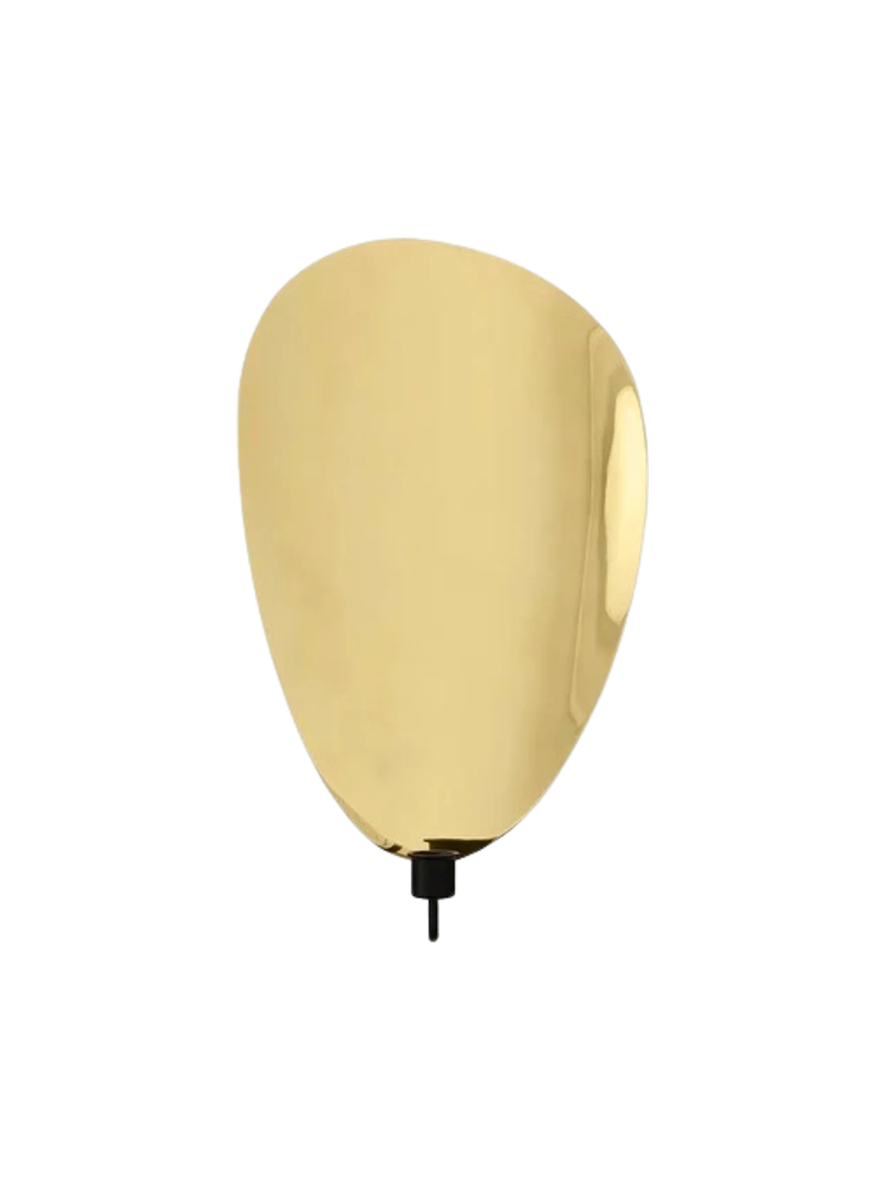 Front view of the Flambeau Candle Holder H40 Wall. It has an organic shaped, polished brass backplate with a black holder.