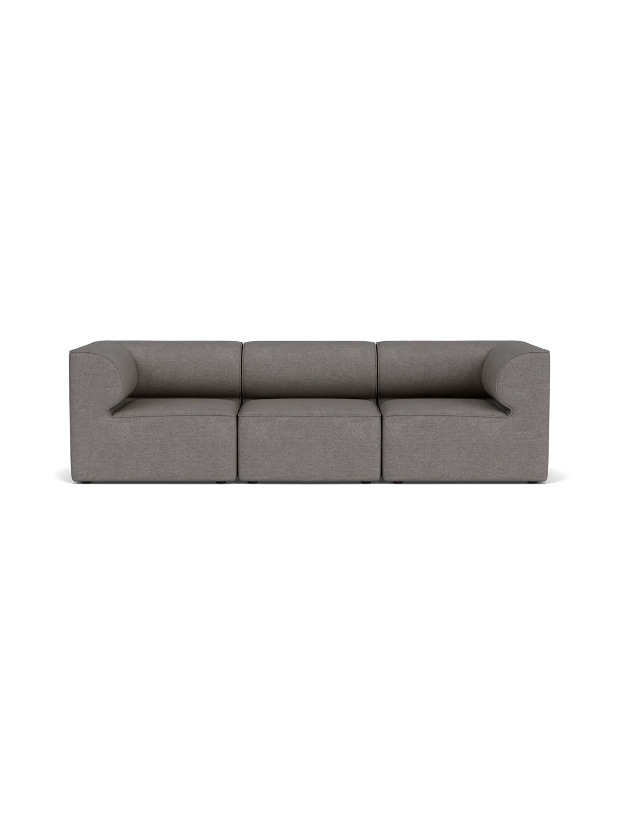 Front view of the Eave Modular Sofa, 86, 3 Seater, Configuration 2, a grey bouclé sofa with 3 modules and curved armrests.