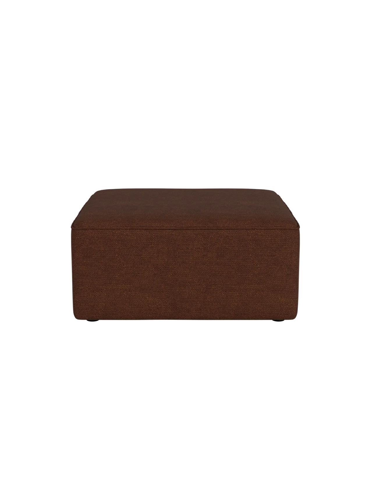 Side view of the Eave Modular Sofa Pouf, 86, upholstered in textured, brown Audo Bouclé 08 fabric against a black background.