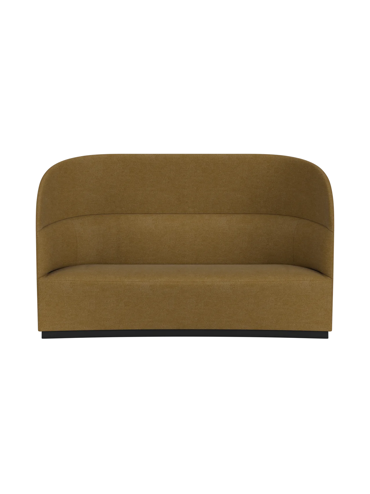 A front view of the Tearoom Sofa, High Back, in golden-brown Audo Bouclé 06 upholstery, set against a plain black background.