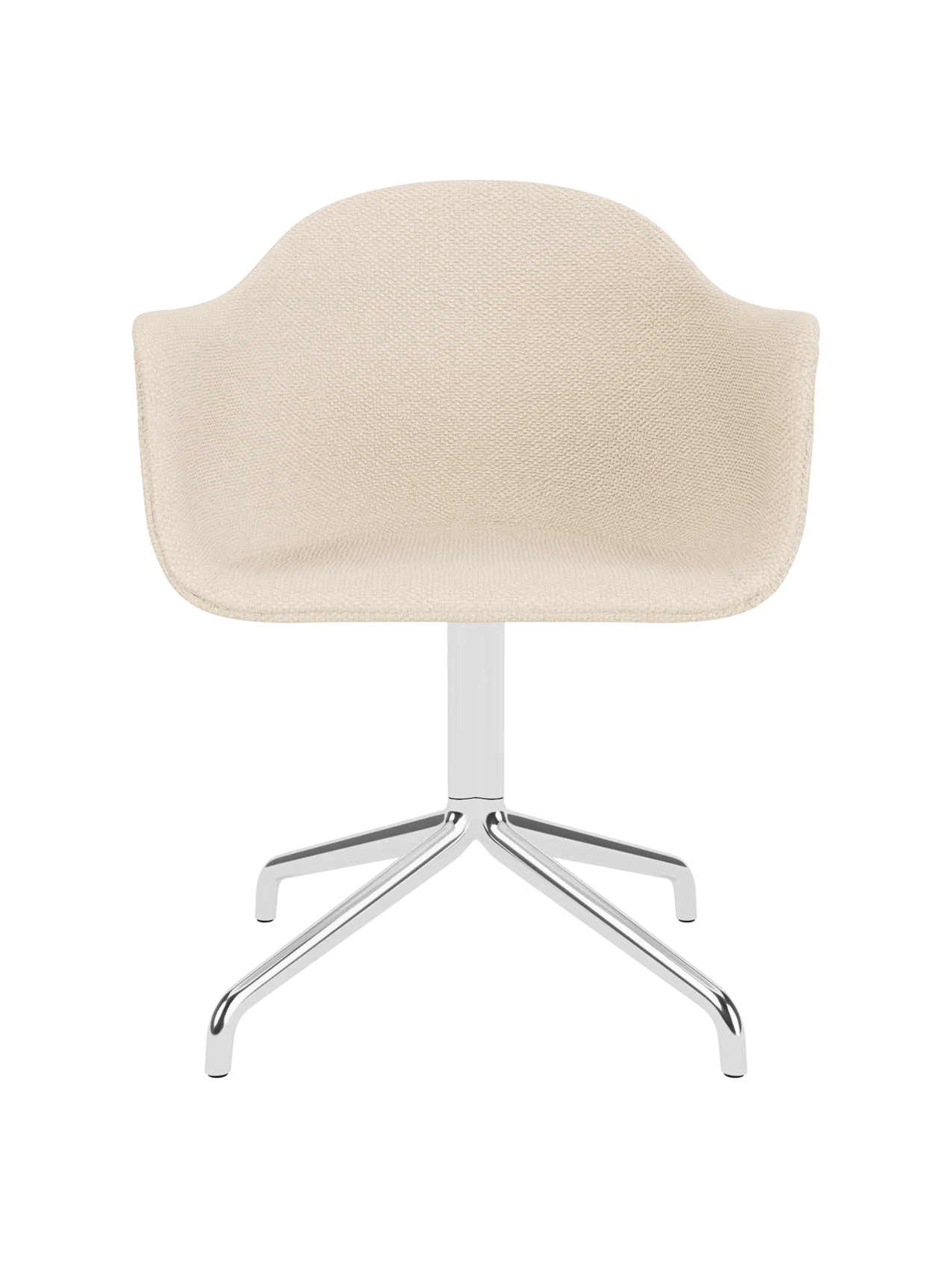 Harbour Dining Chair in textured Logan Jasmine upholstery with a polished aluminium star base on a white background.