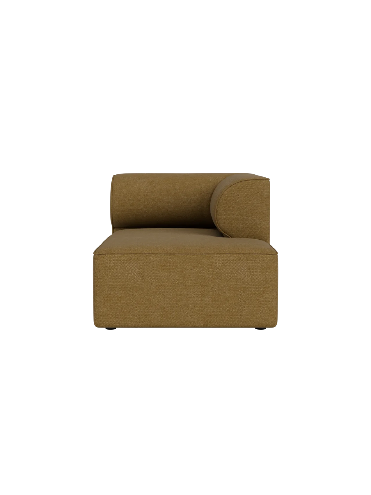 Eave Modular Sofa Chaise Longue module in mustard Audo Bouclé 06 fabric, shown from the front against a black background.