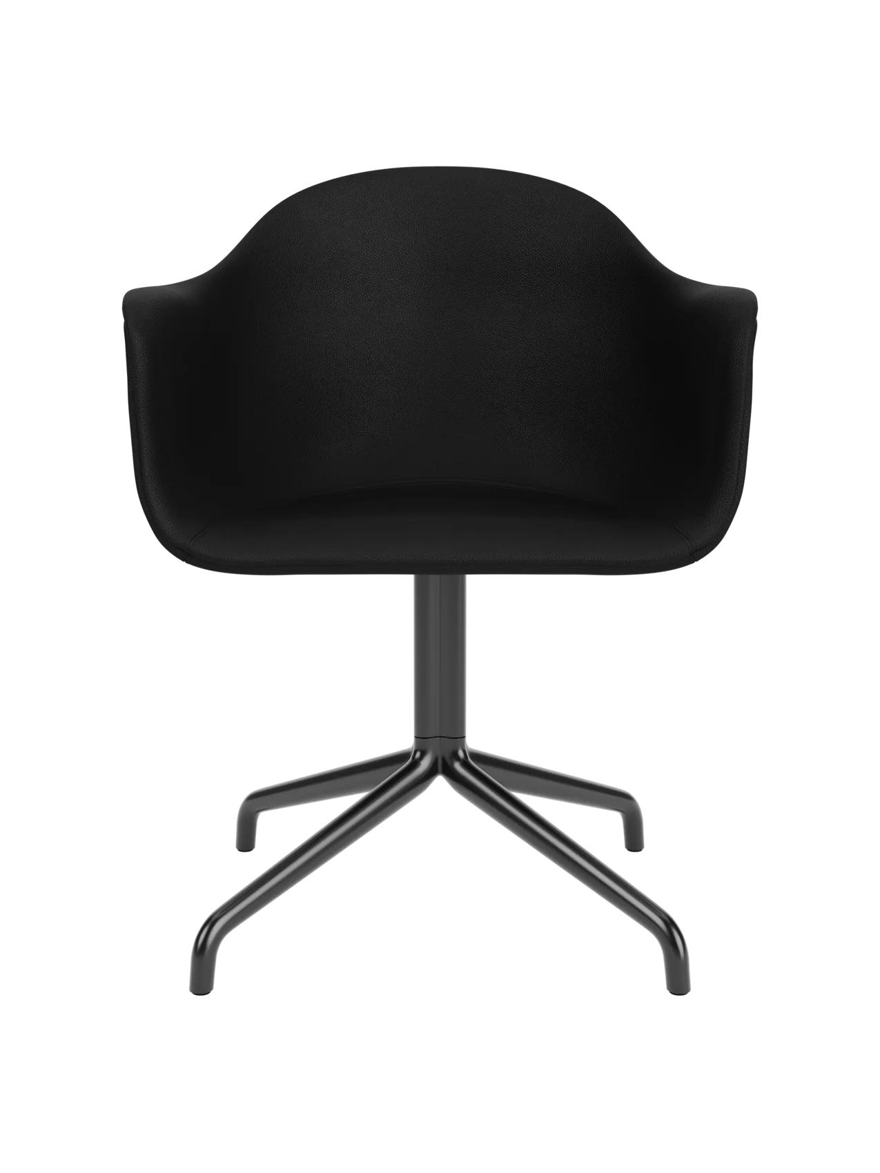 Harbour Dining Chair with a black star base and a sleek, black leather upholstered shell on a white background.
