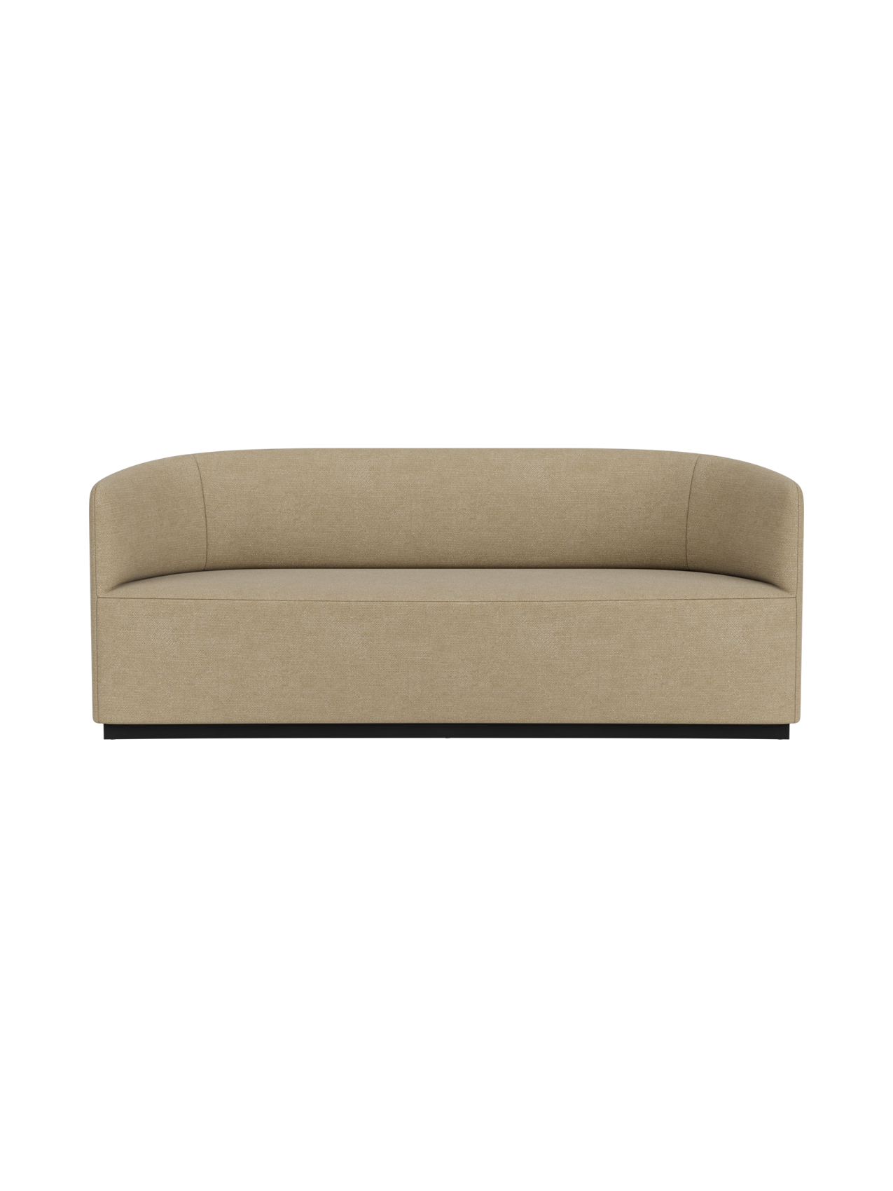 A front-on studio shot of the Tearoom Sofa upholstered in light beige Audo Bouclé 02, featuring its curved back and arms.