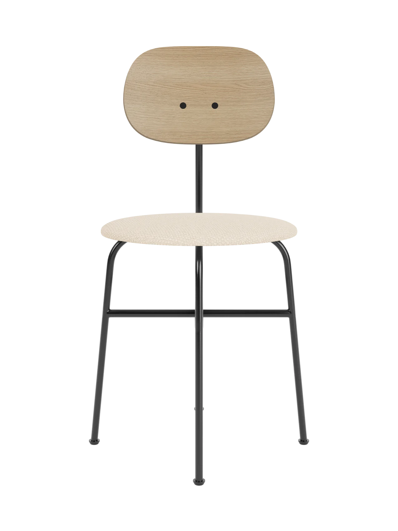 Afteroom Dining Chair Plus with a natural oak backrest and Logan Jasmine upholstered seat on a black steel frame.