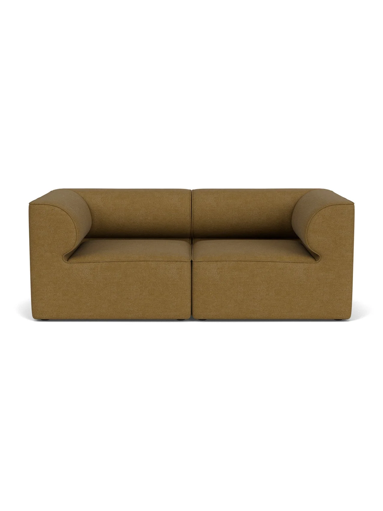 Front view of the Eave Modular Sofa, a two-seater in Configuration 1, upholstered in a textured mustard-brown bouclé fabric.