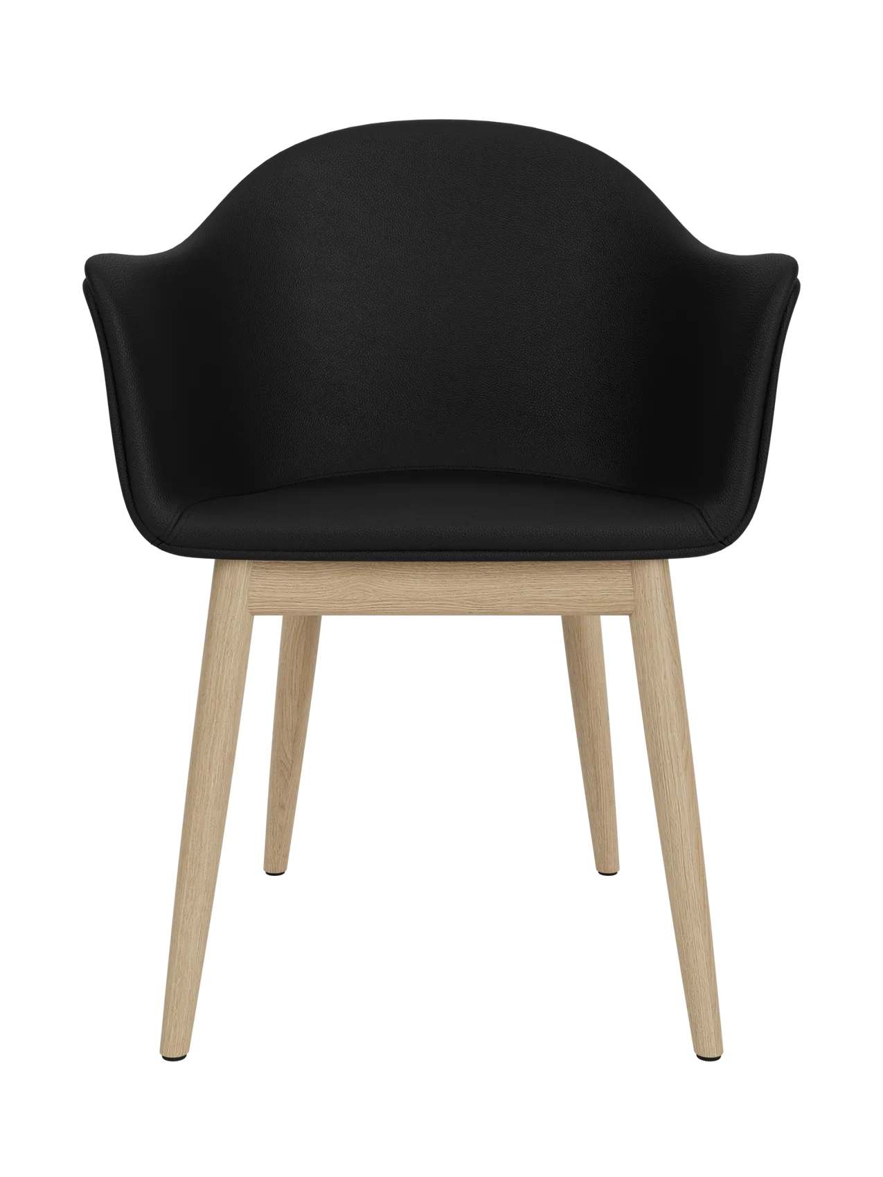 Harbour Dining Chair with a curved black Sierra 1001 upholstered shell and tapered natural oak wooden legs.