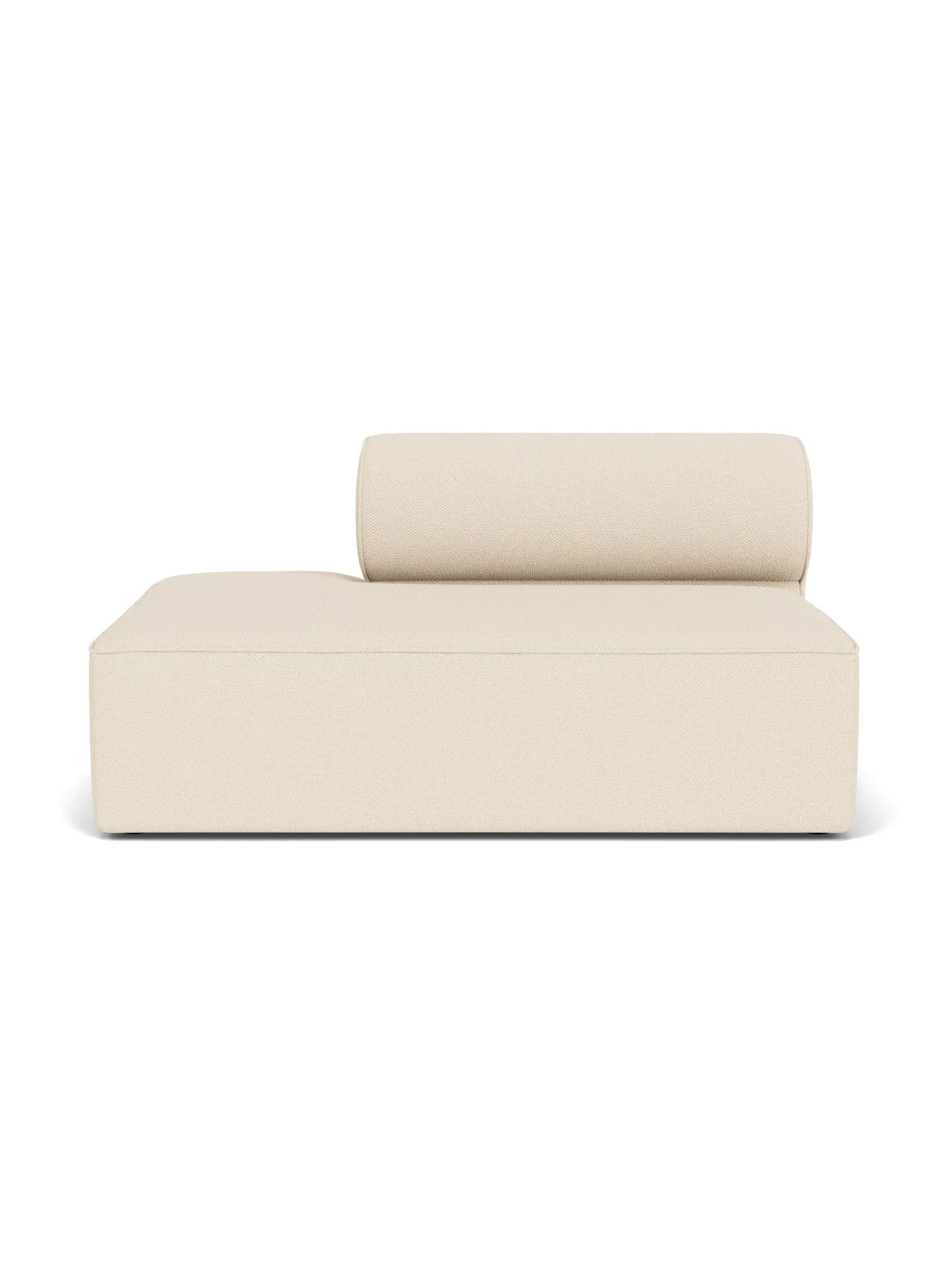Front view of the Eave Modular Sofa, 96, Open End 144. The module has a low bolster backrest and light Logan Jasmine fabric.