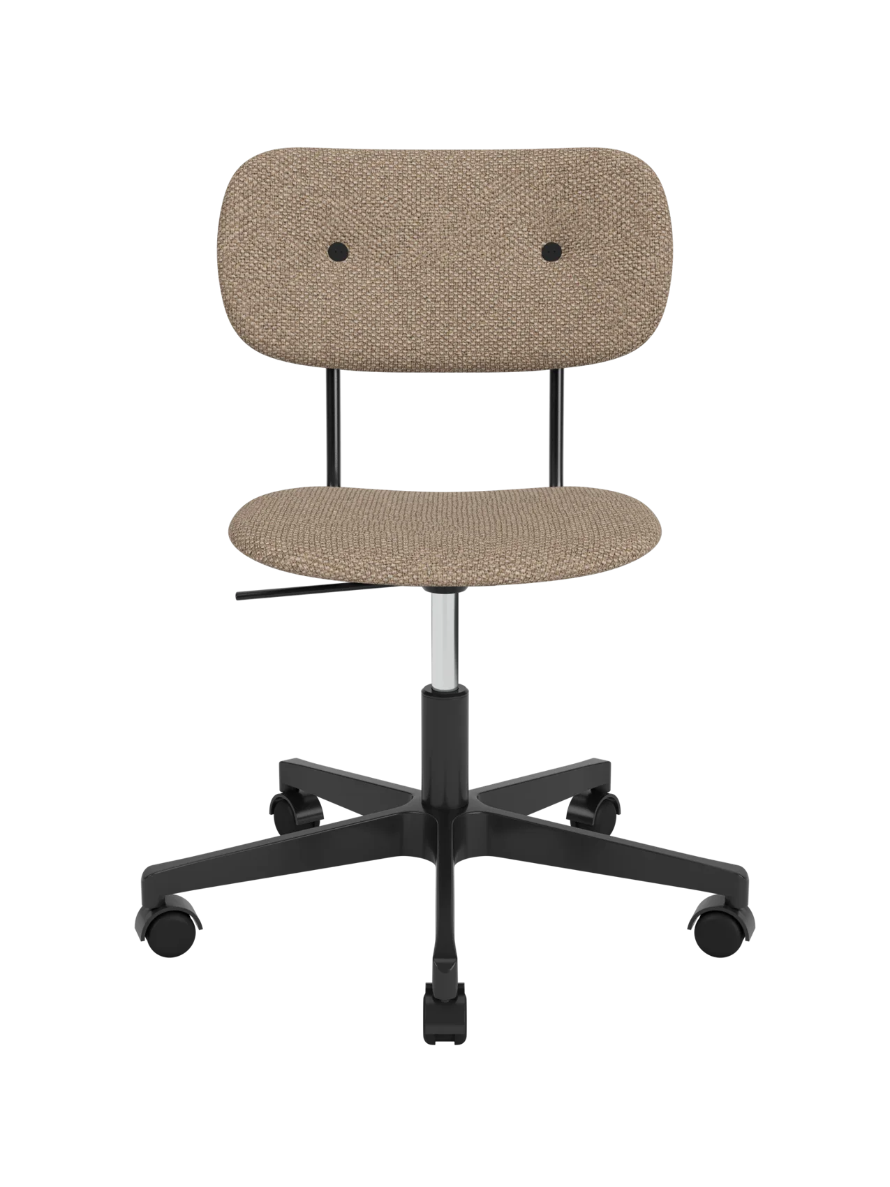 Fully upholstered Co Task Chair in Logan Flint fabric with a height-adjustable black swivel base on casters.