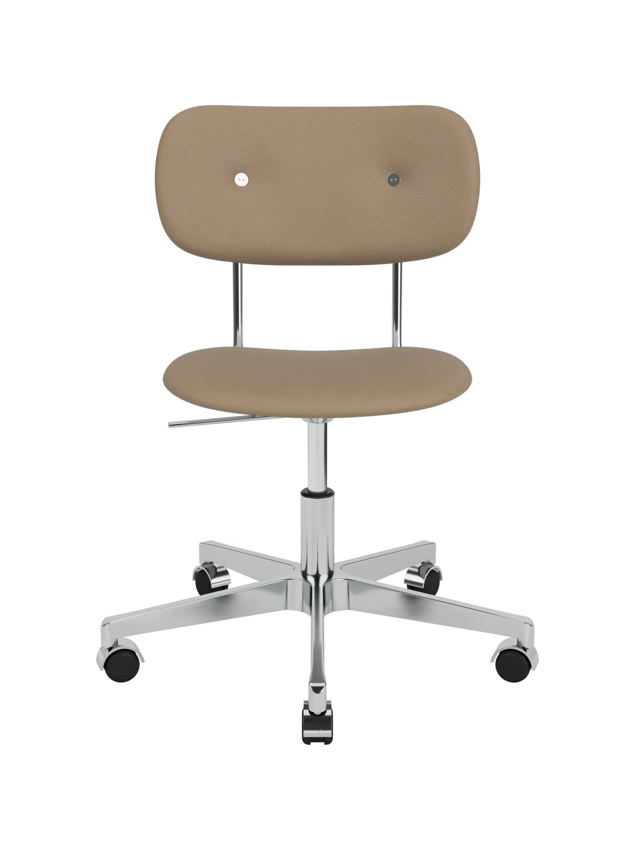 Fully upholstered Co Task Chair with tan Sierra 1611 leather and a polished aluminium five-star swivel base.