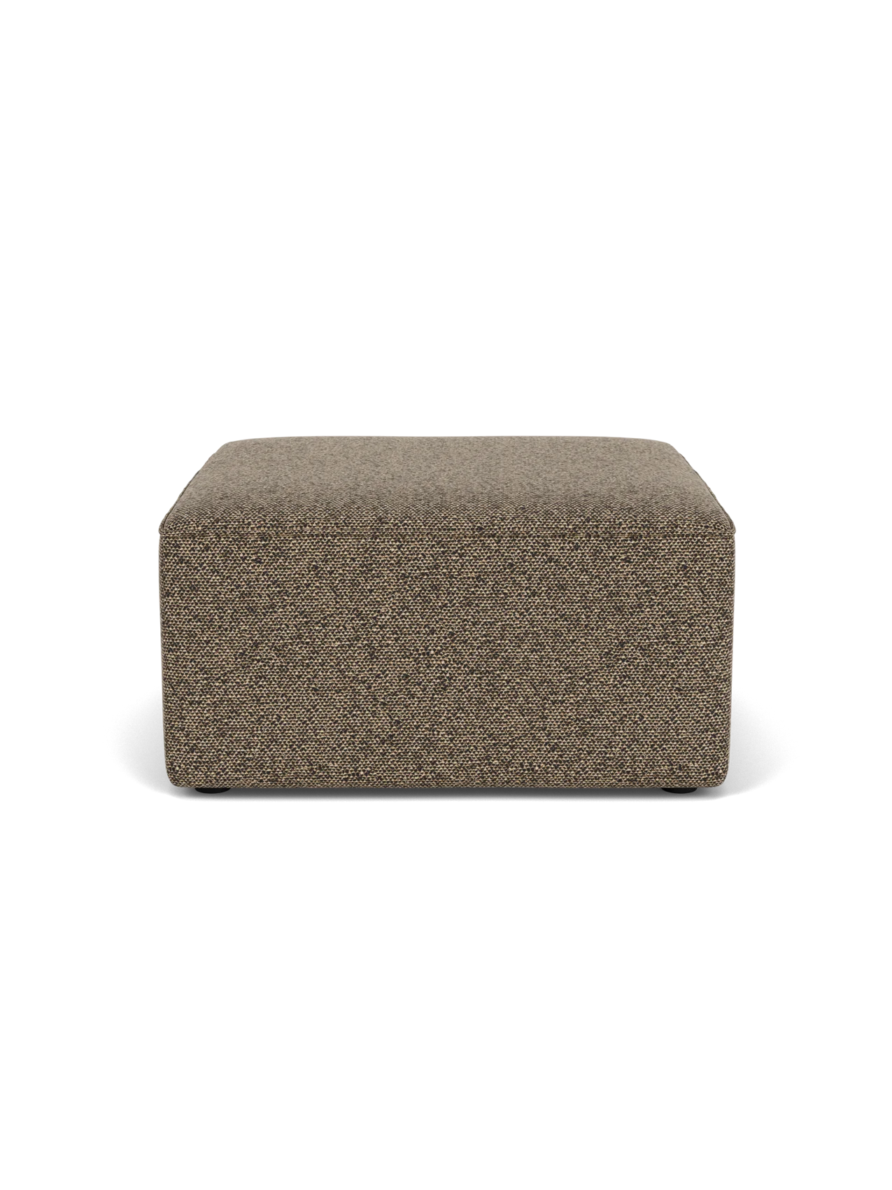 A front-on view of the square Eave Modular Pouf, 75, upholstered in a textured, two-tone beige and black Safire 001 fabric.