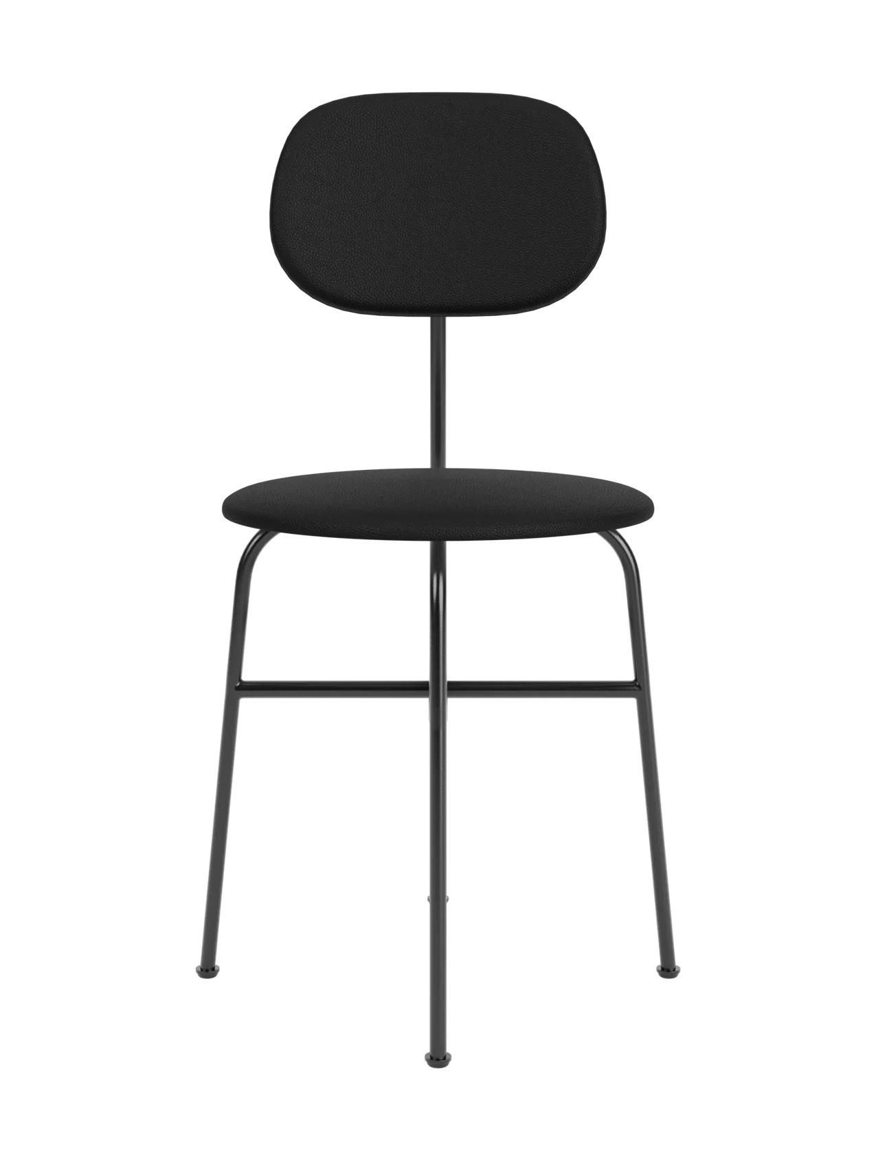 Front view of the Afteroom Dining Chair Plus, fully upholstered in black with a minimalist black powder-coated steel frame.
