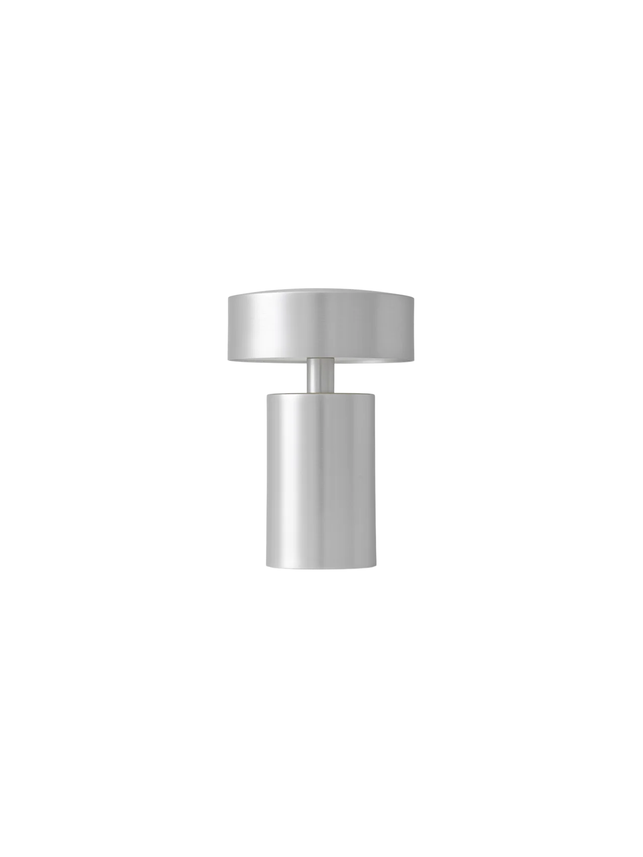 Column Table Lamp, Portable, in brushed aluminium. The lamp is turned off and shown against a black background.