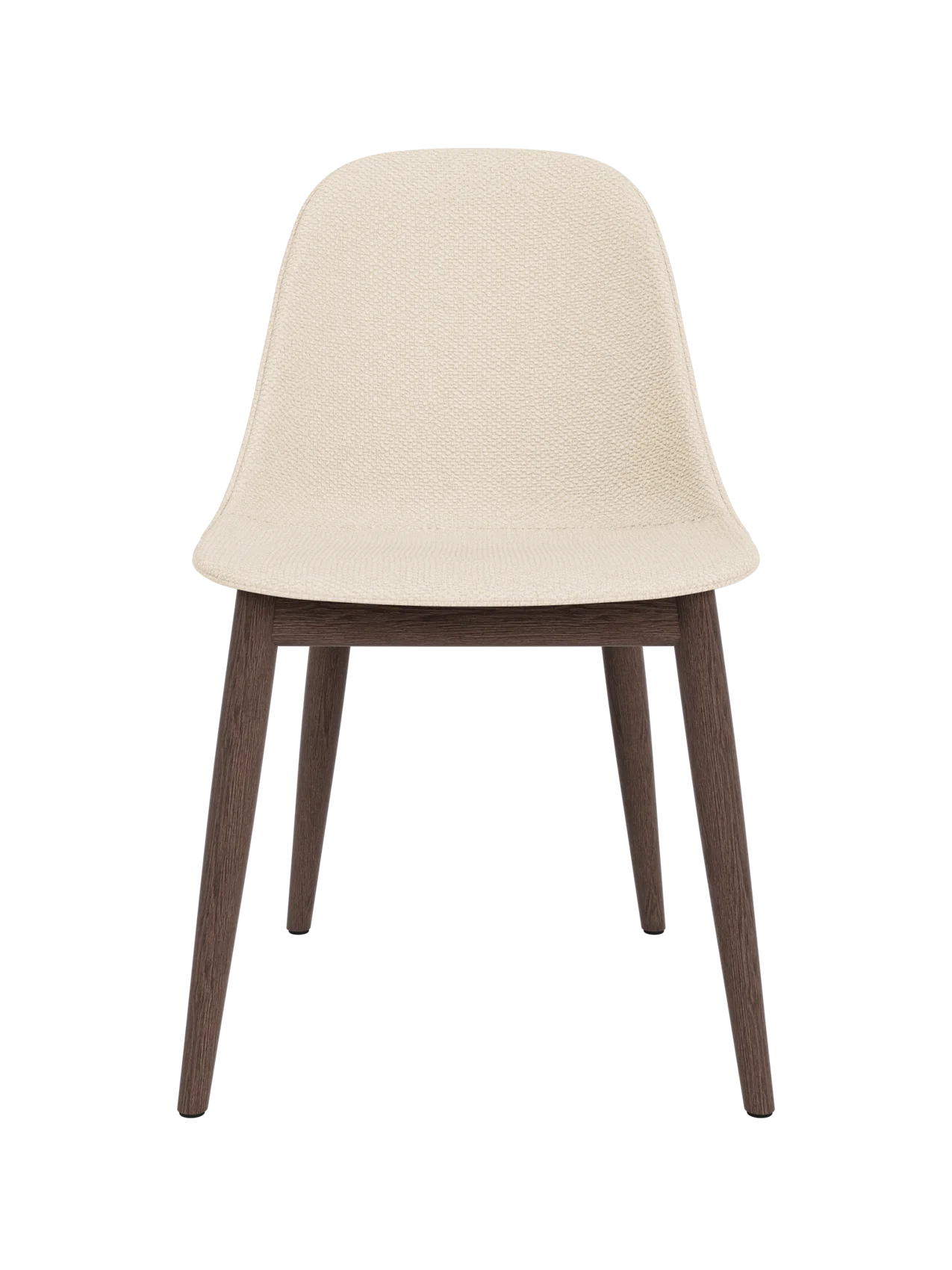 Harbour Side Dining Chair featuring textured Logan Jasmine upholstery and a minimalist dark stained oak wooden base.