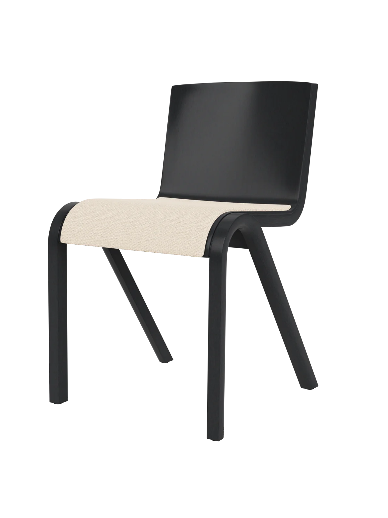 Ready Dining Chair in black painted oak with a textured Logan Jasmine upholstered seat on a white background.