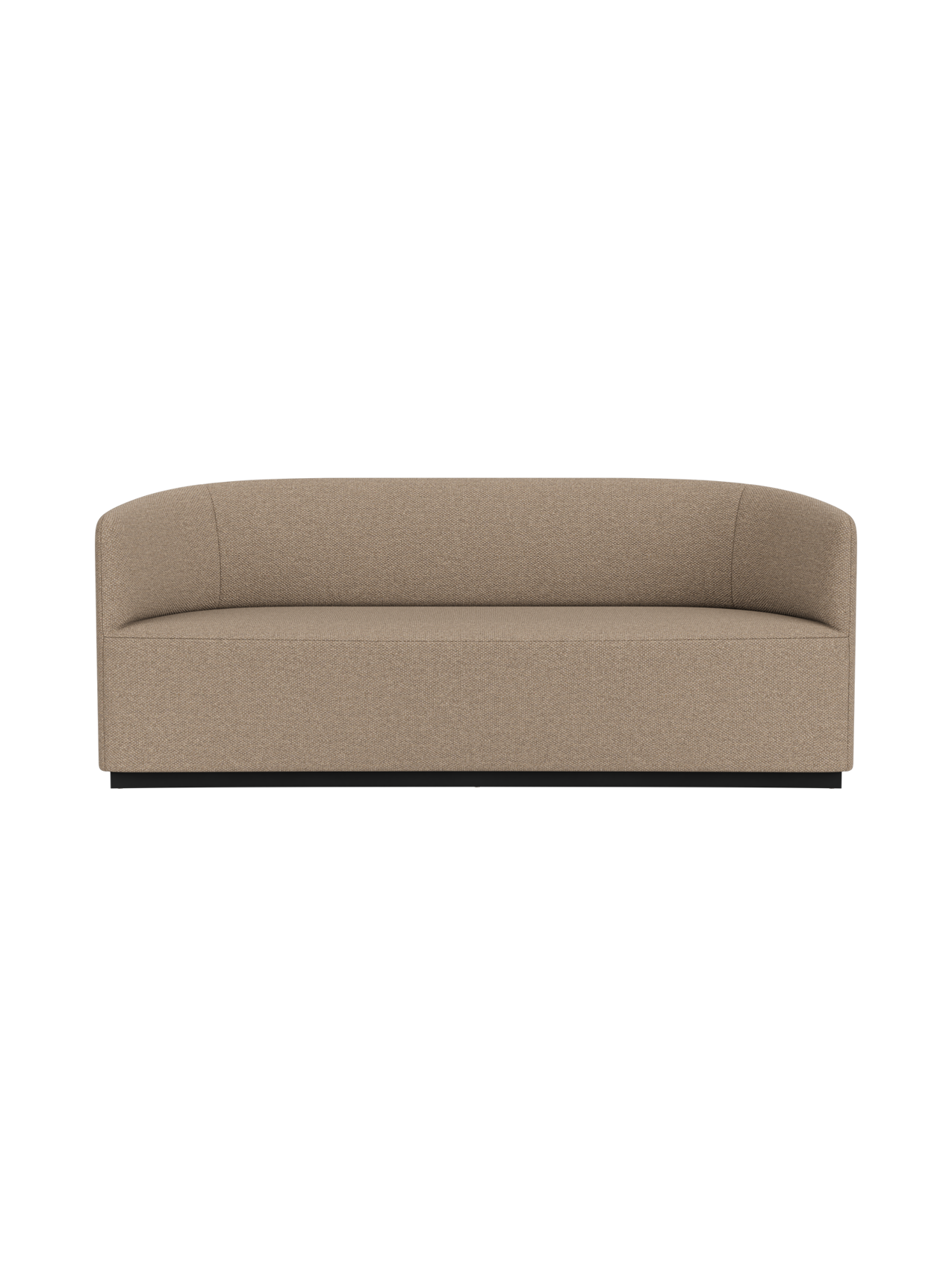 Front view of the Tearoom Sofa in textured Logan Flint fabric, featuring continuous curved back and arms on a recessed base.