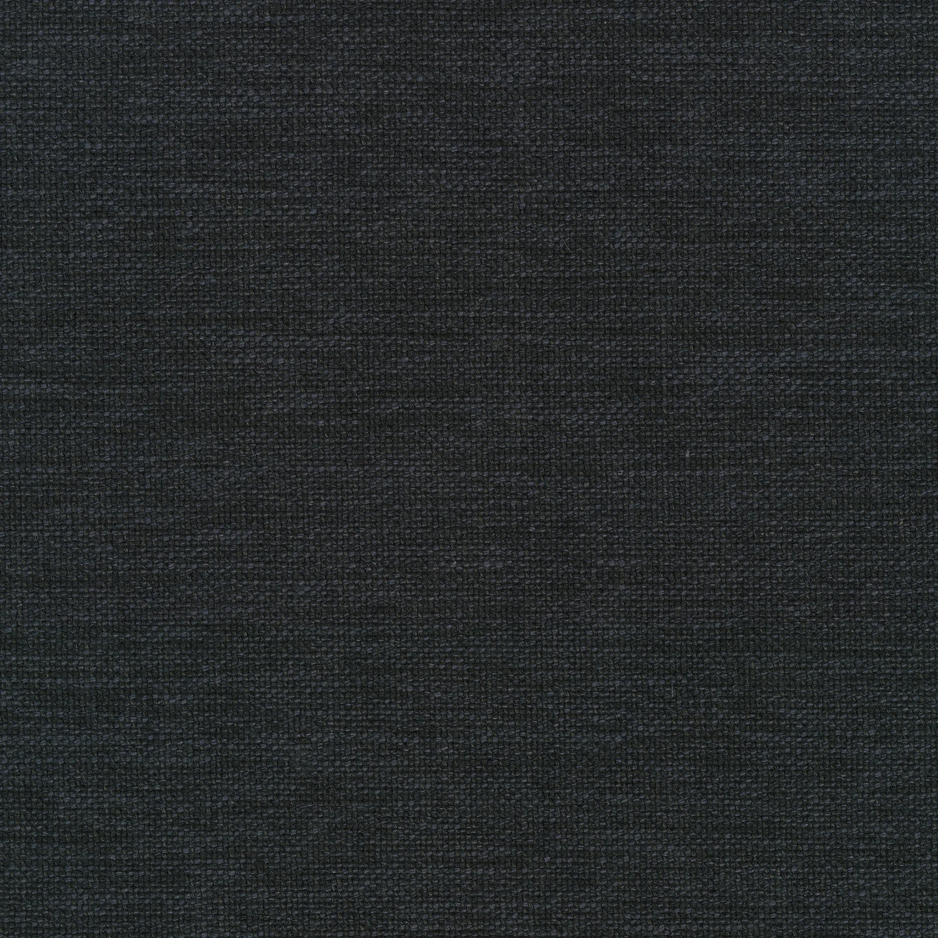 Close-up of dark charcoal woven fabric with coarse, textured linen-like fibres and subtle navy threads