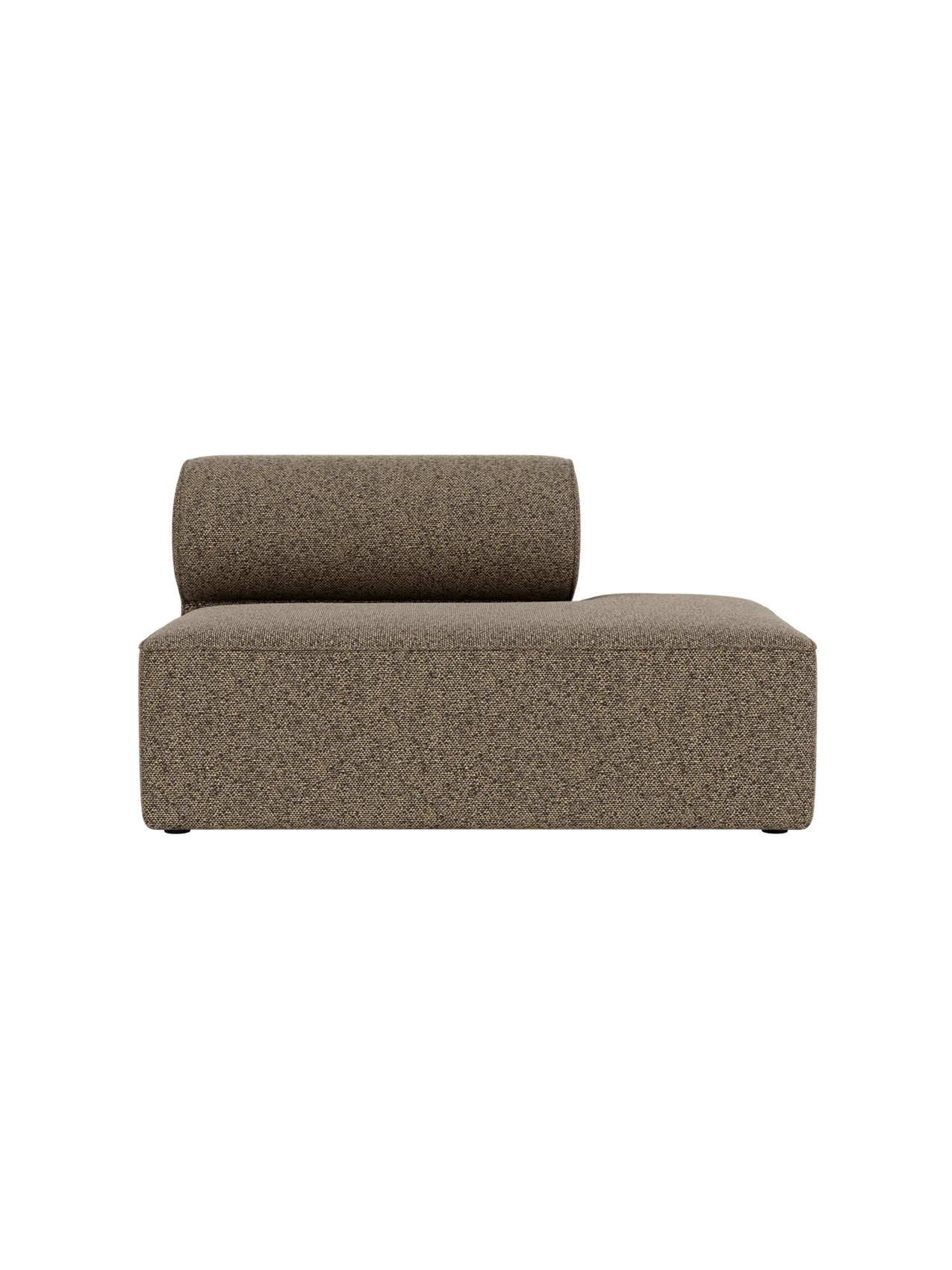 Front view of the Eave Modular Sofa, 86, Open End. Upholstered in a textured brown fabric against a black background.