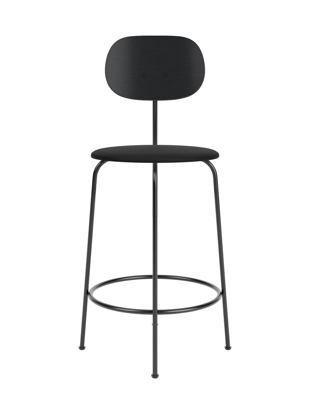 Afteroom Counter Chair Plus in black painted oak with a Sierra 1001 upholstered seat and slender steel frame.
