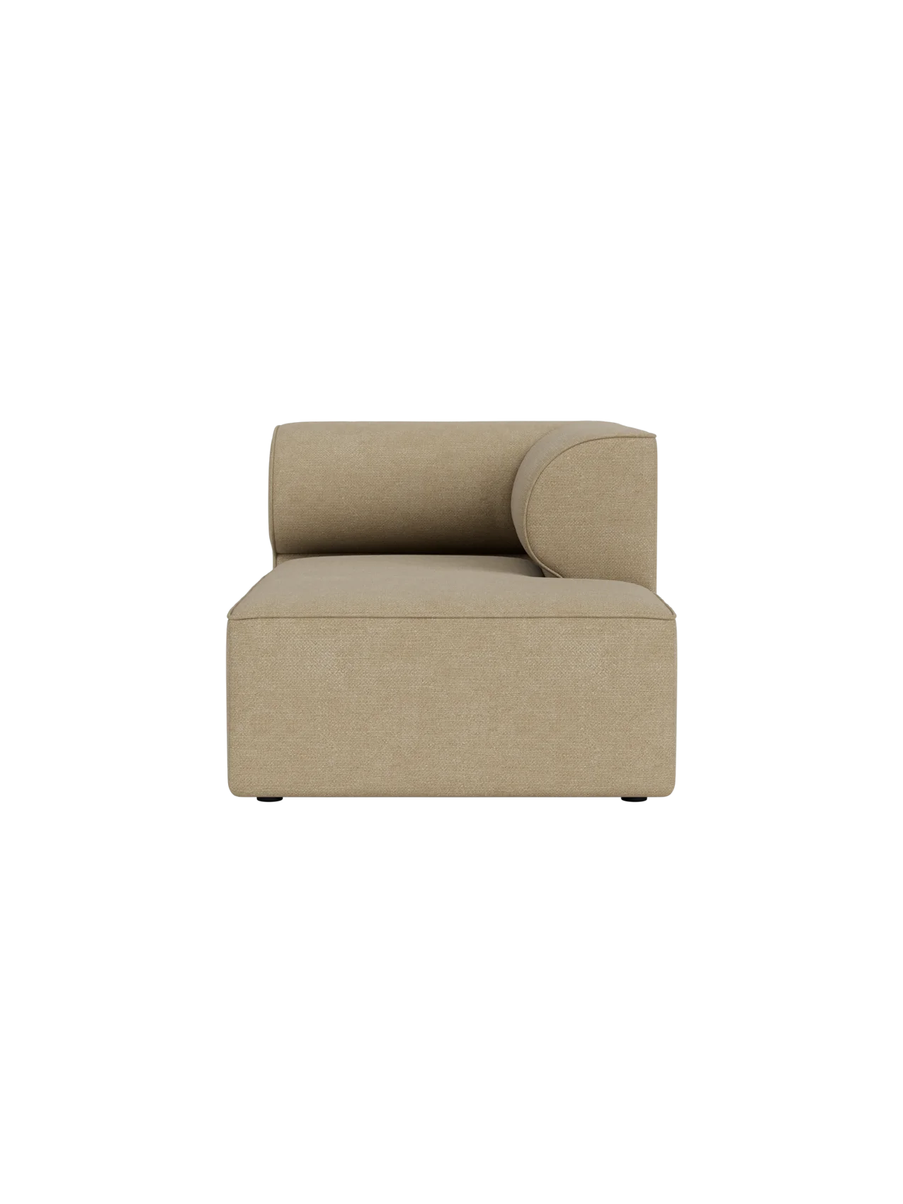 A front-on view of the Eave Modular Sofa Chaise Longue module, upholstered in a light beige Audo Bouclé 02 fabric.