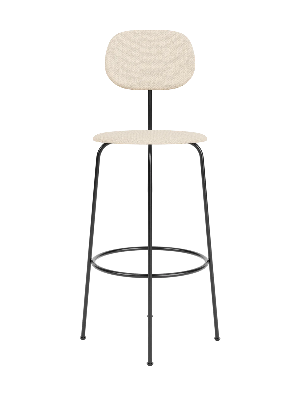 Afteroom Bar Chair Plus with a fully upholstered seat and back in Logan Jasmine on a black powder-coated steel frame.