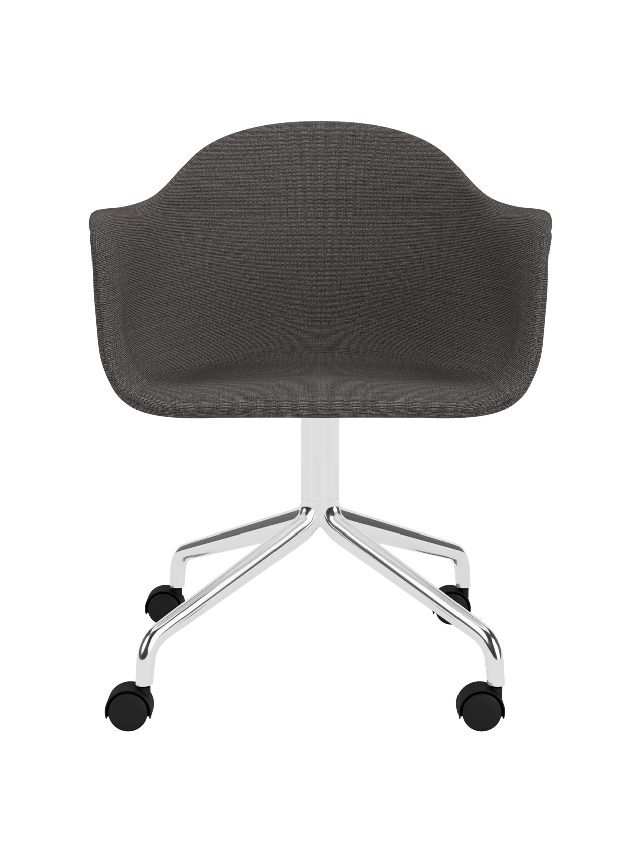 Harbour Dining Chair in grey Canvas 154 fabric, featuring a polished aluminium star base with black casters.