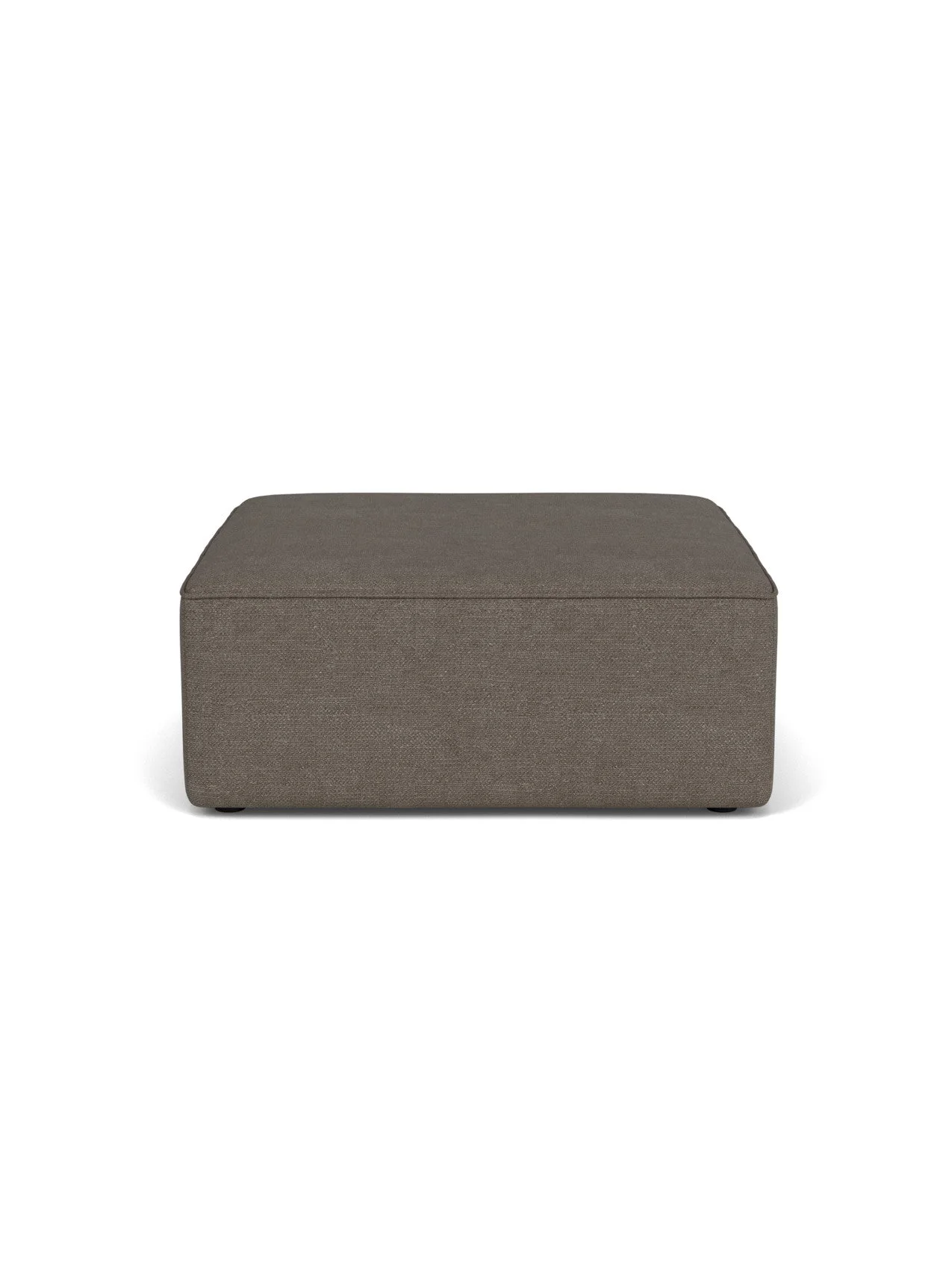 Front view of the Eave Modular Sofa Pouf 96. The square pouf is upholstered in dark, textured bouclé fabric.