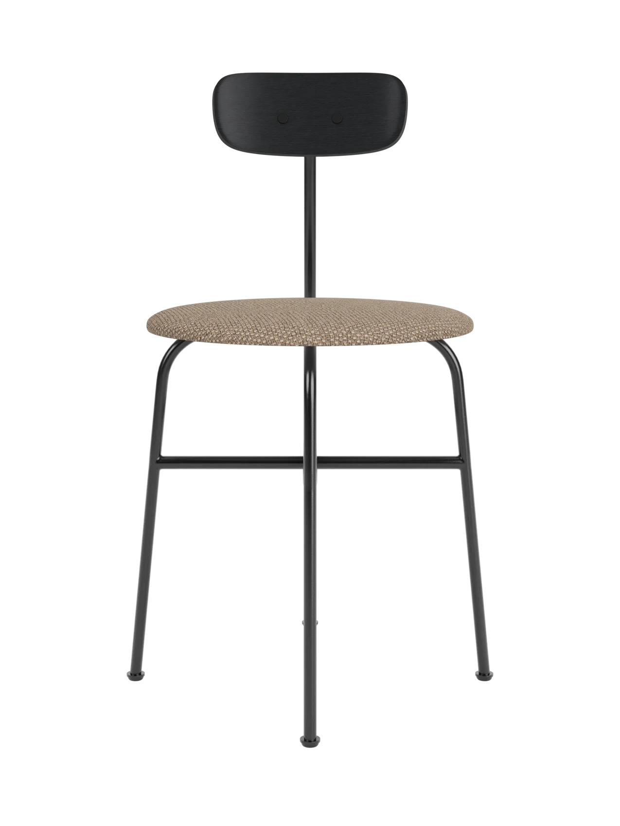 Afteroom Dining Chair featuring a Logan Flint upholstered seat and black painted oak backrest on a black steel frame.