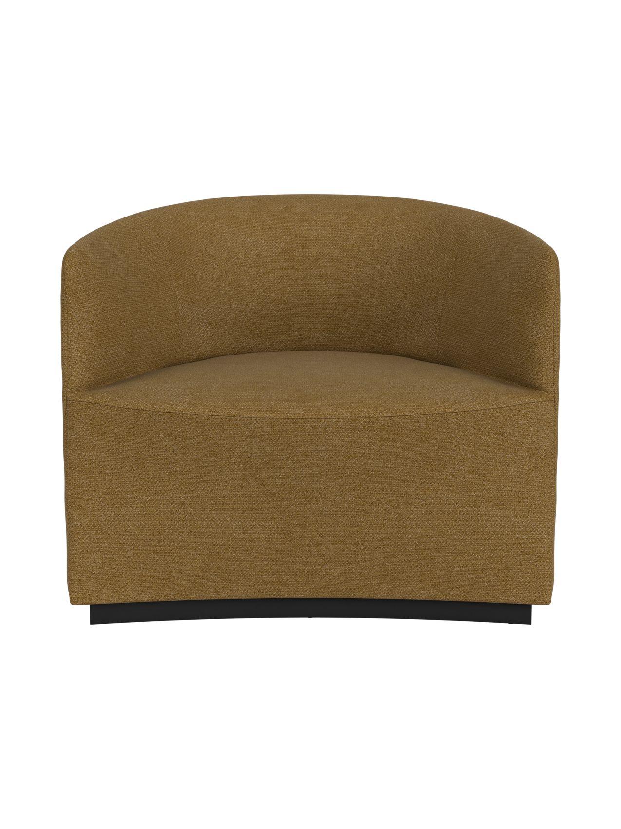 A front-on view of the Tearoom Lounge Chair upholstered in a textured, ochre-coloured Audo Bouclé 06 on a black background.