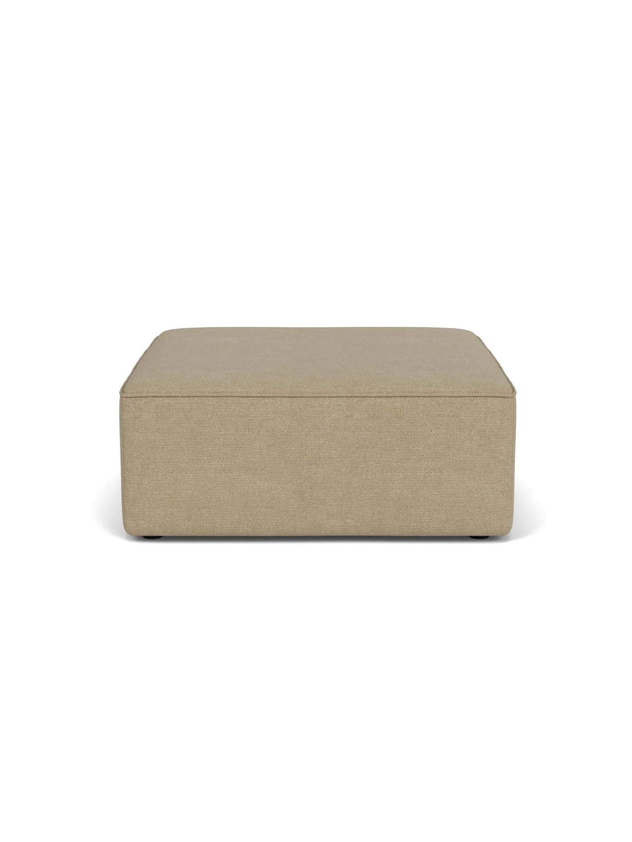 Front view of the Eave Modular Sofa Pouf, a square ottoman in light brown Audo Bouclé 02 fabric on a white background.