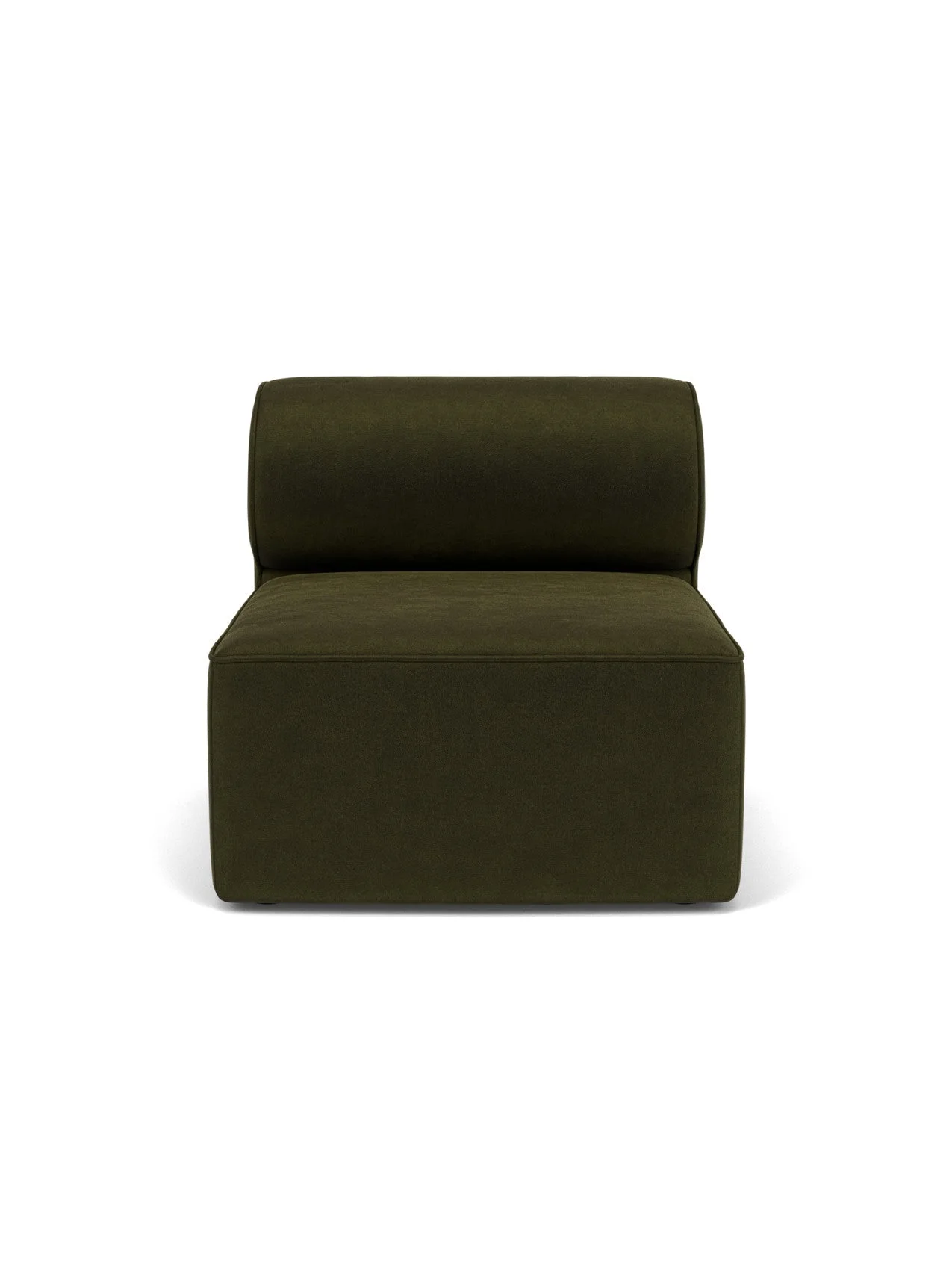 Front view of the Eave Modular Sofa, 96, Open Section, an armless module upholstered in a dark green fabric.