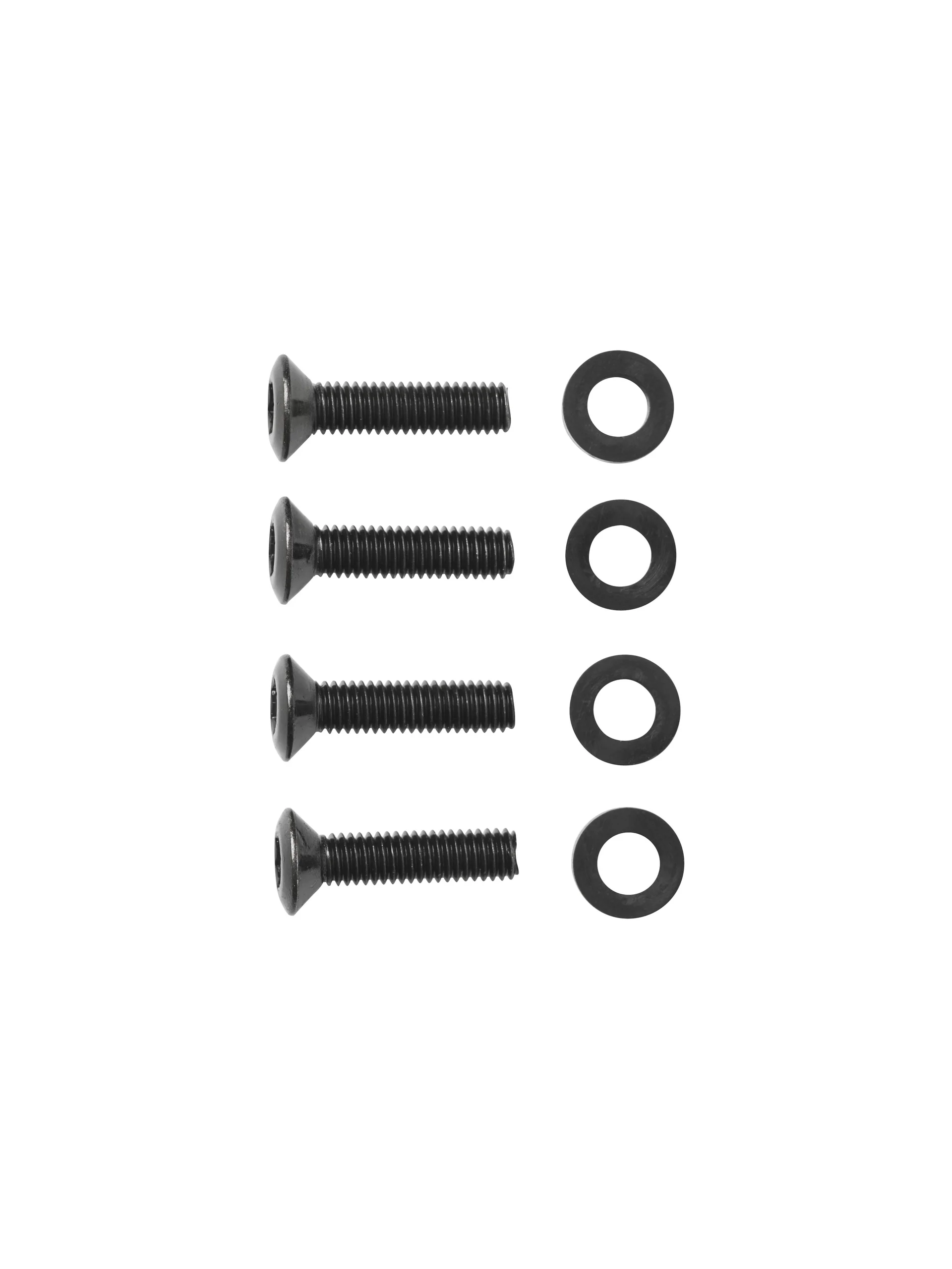 A set of Afteroom Screw For Seat spare parts, including four black screws and four black washers on a white background.