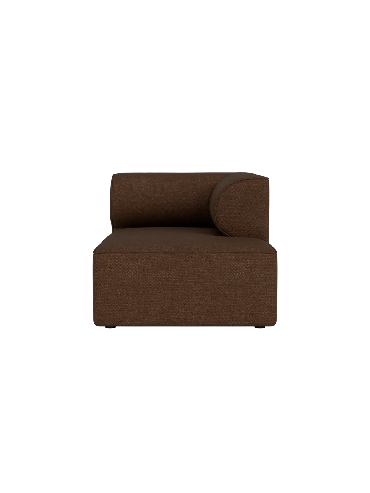 Front view of Eave Modular Sofa Chaise Longue module upholstered in brown Audo Bouclé 07 fabric against a black background.