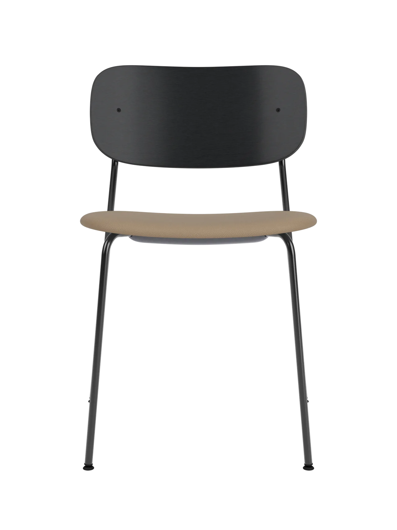 Black Co Dining Chair with a black painted oak backrest and tan Sierra 1611 upholstered seat on a steel frame.