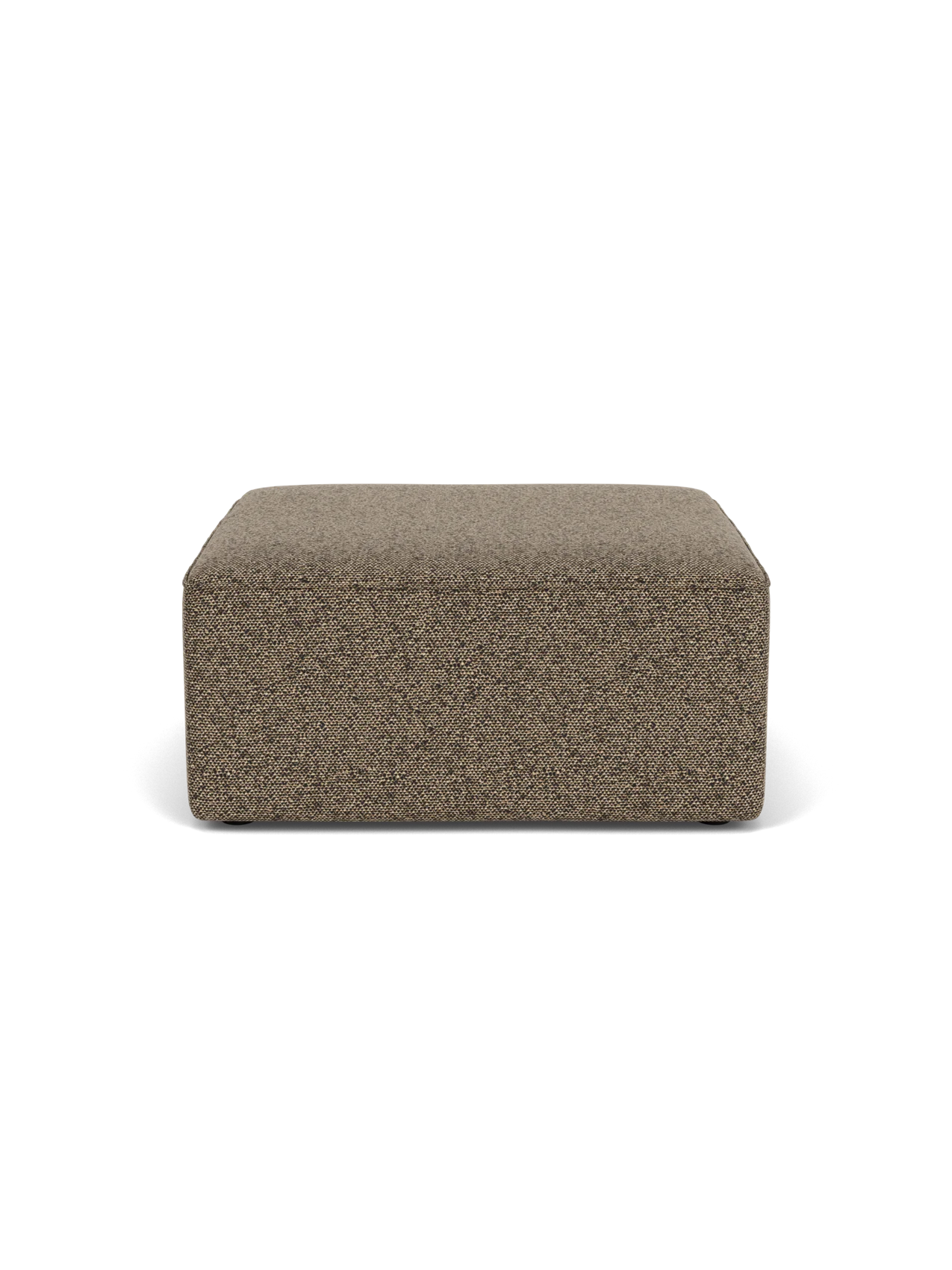 Front view of Eave Modular Sofa, 86, Pouf upholstered in a textured brown Safire 001 fabric, isolated on a black background.