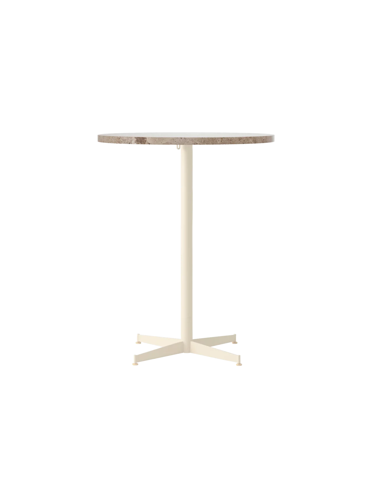 Front view of the Nook Counter Table with a round, patterned stone top and a slender, ivory-coloured central pedestal base.