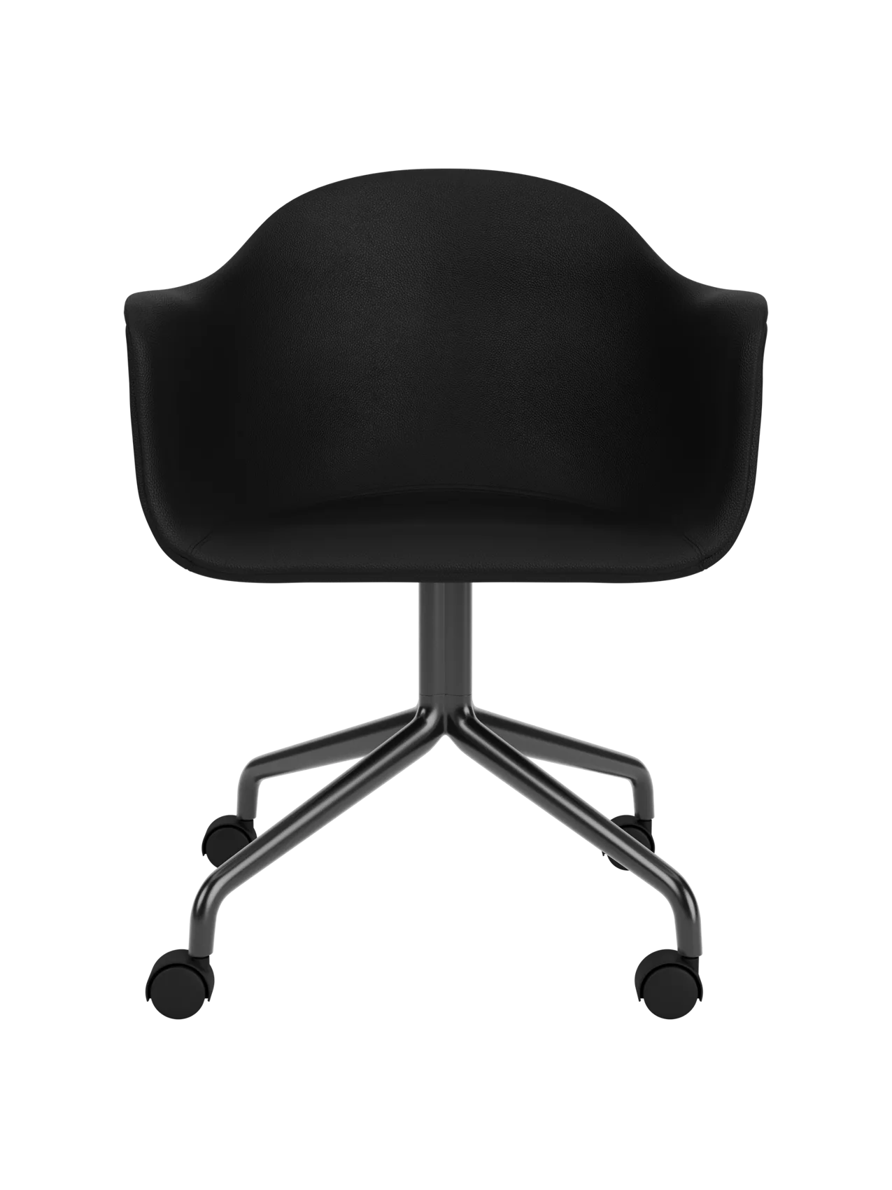 Harbour Dining Chair in black Sierra 1001 leather with a matching black star base and casters.