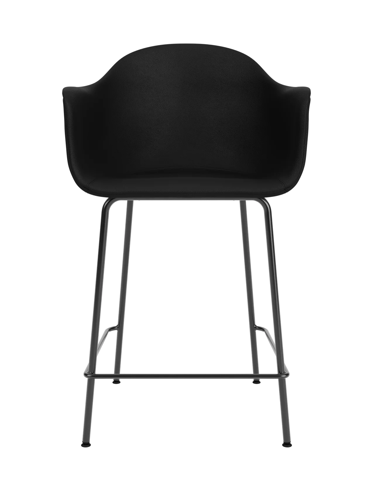Harbour Counter Chair featuring black Sierra leather upholstery and a sleek black powder-coated steel base.