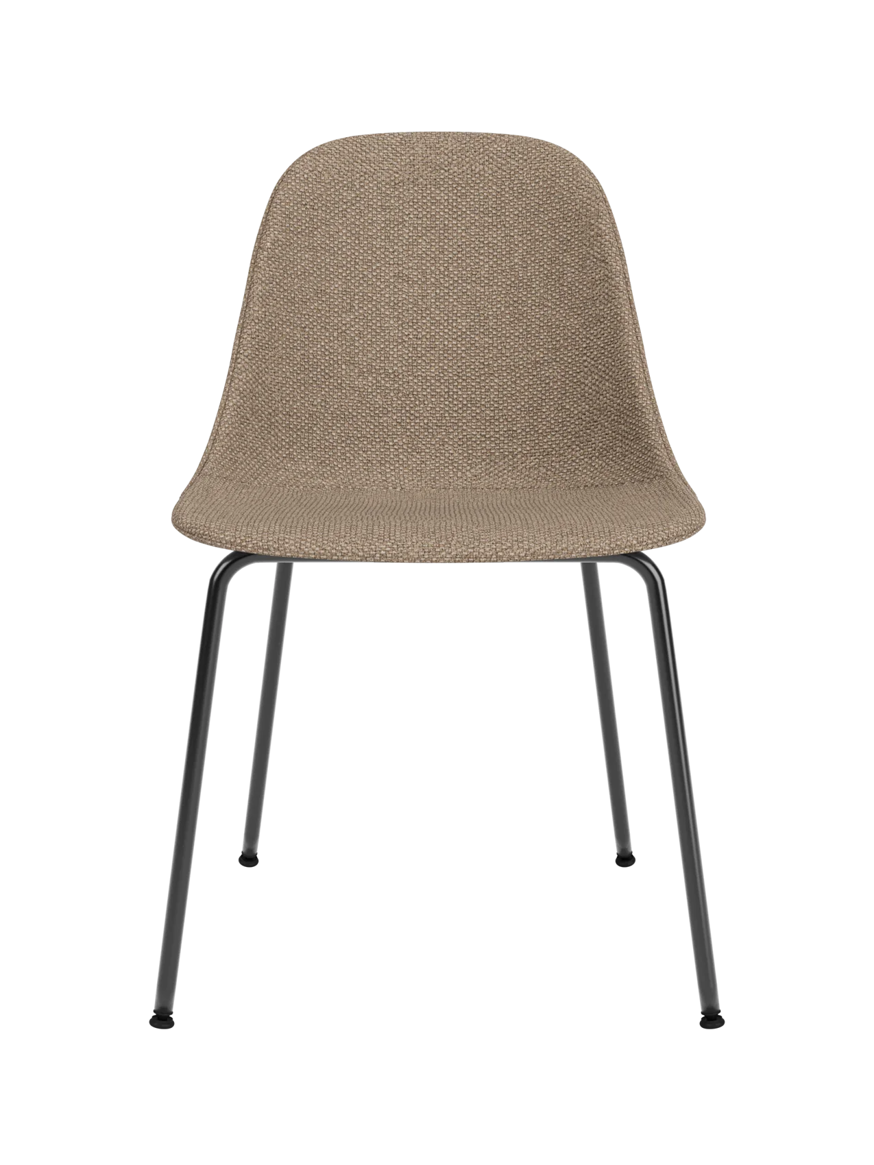Harbour Side Dining Chair featuring textured Logan Flint upholstery and a minimalist black steel base.
