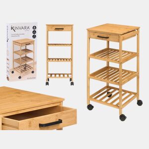 Carrinho em bambu com rodas 3 prateleiras e gaveta 73x33x33cm by Conforama, photo 1