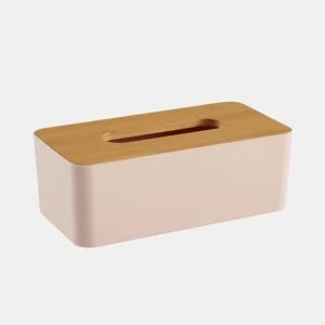 Caixa PAÑUELOS em plástico com tampa de bambu rosa 9x13x25cm by Conforama, photo 1
