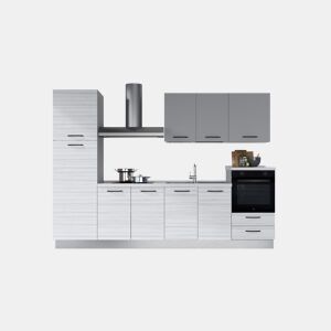 Cozinha com eletrodomésticos GILDA 2.0 300cm direita cinza claro e madeira cinza by Conforama, photo 1